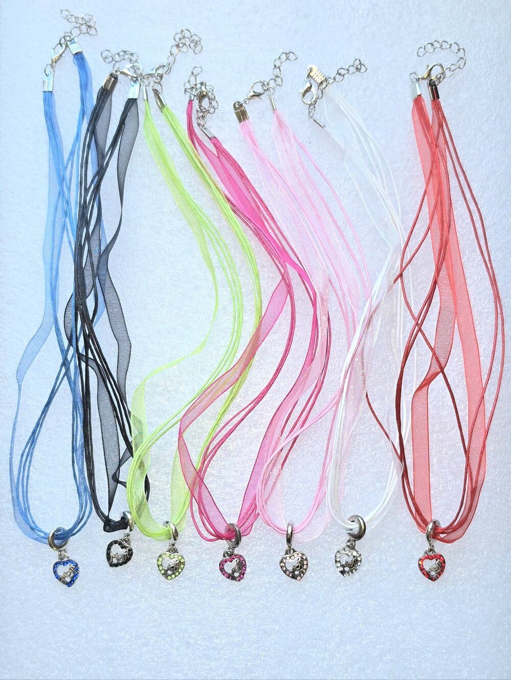MOM Heart Crystal Pendant Ribbon Necklace Bright Neon Fluorescent Mothers Gift - Picture 7 of 16